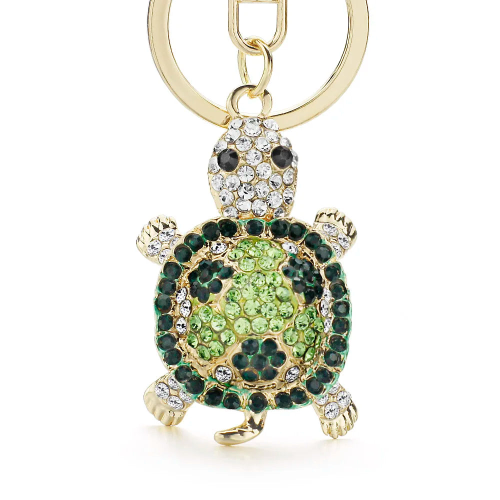 Dalaful Novelty Crystal Rhinestone Tortoise Keyrings Key Chains Holder For Car Purse Bag Pendant Buckle Fashion Keychains K233