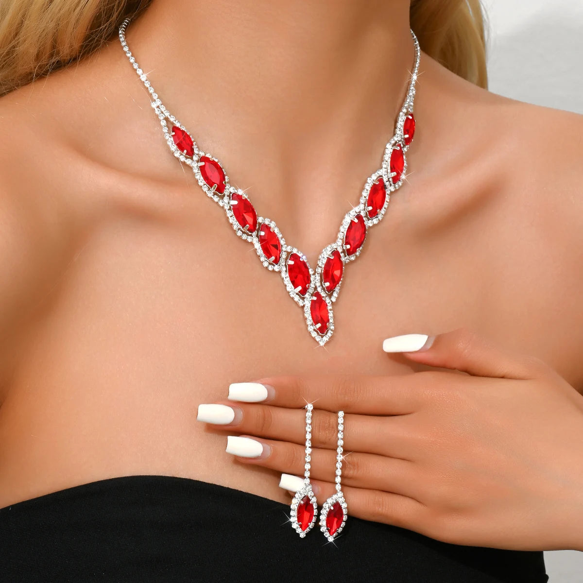 Advanced Versatile Crystal Necklace Earrings Two Piece Set Bridal Wedding Party Vacation Travel Versatile Accessories