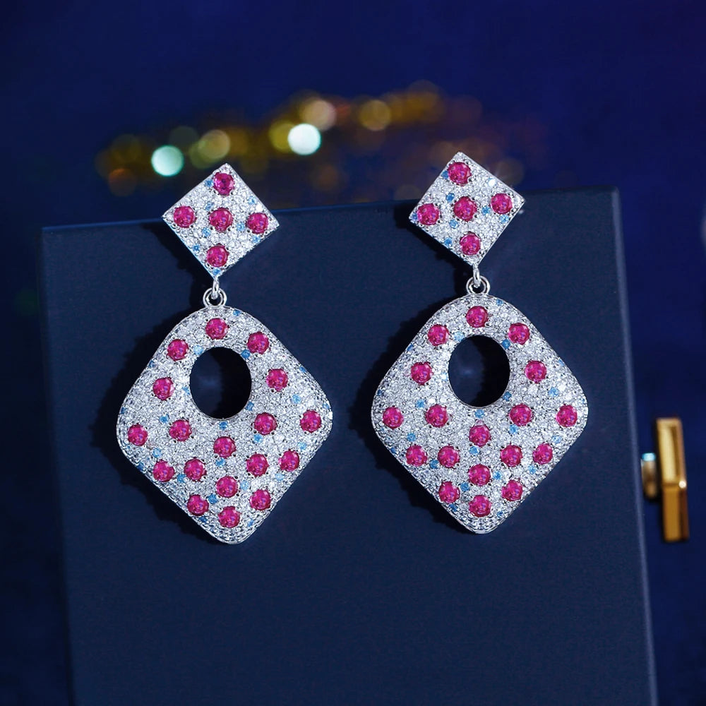 ThreeGraces New Fashion Shiny Cubic Zirconia Long Big Geometric Dangle Earrings for Women Luxury Bridal Party Jewelry E1948