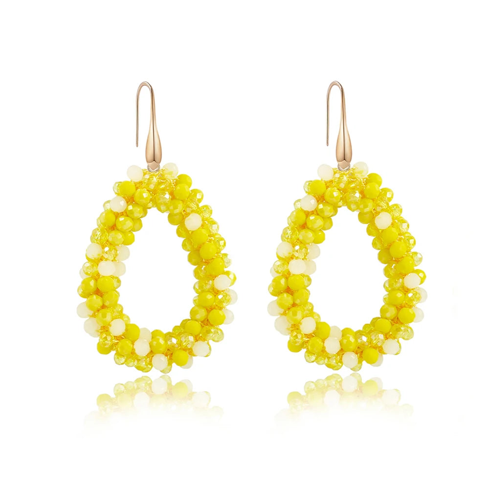 Badu Colorful Beaded Dangle Earrings for Women Boho Handmade Crystal Faceted Beads Teardrop Earrings Statement Fashion Jewelry