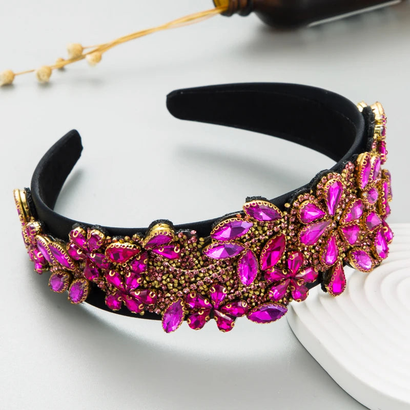 New Style Of Personalized And Exaggerated Colored Glass Diamond Flower Headband, Super Sparkling Headband Accessories