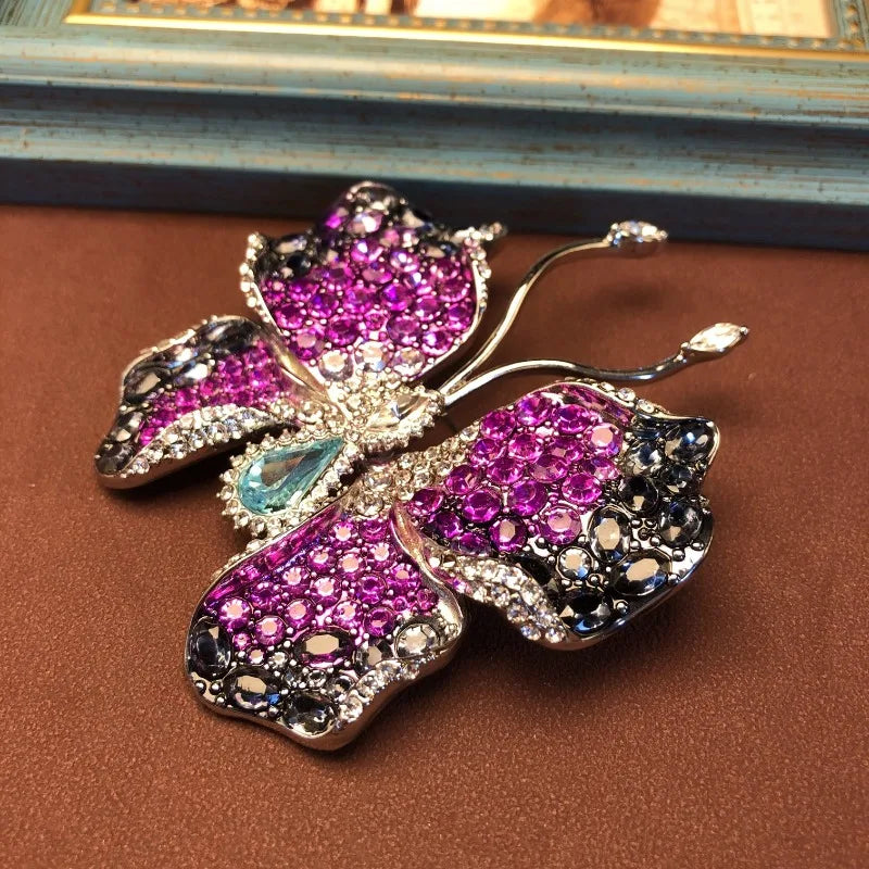 NISHIZAWA Purple Rhinestones Butterfly Brooches for Women Exquisite Shiny Jewelry Luxury Vintage Dinner Party Clothing Pins