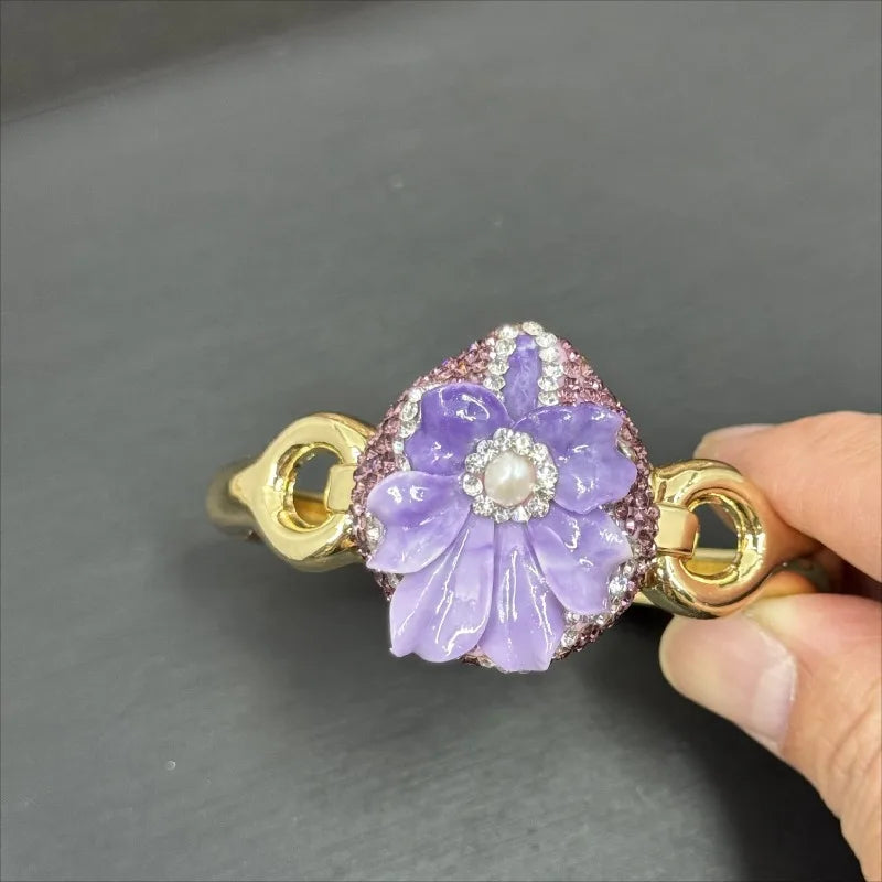 NISHIZAWA Baroque Pearls Earrings for Women Purple Flowers Vintage 3 Pieces Jewelry Sets Elegant Fashion Aretes De Mujer