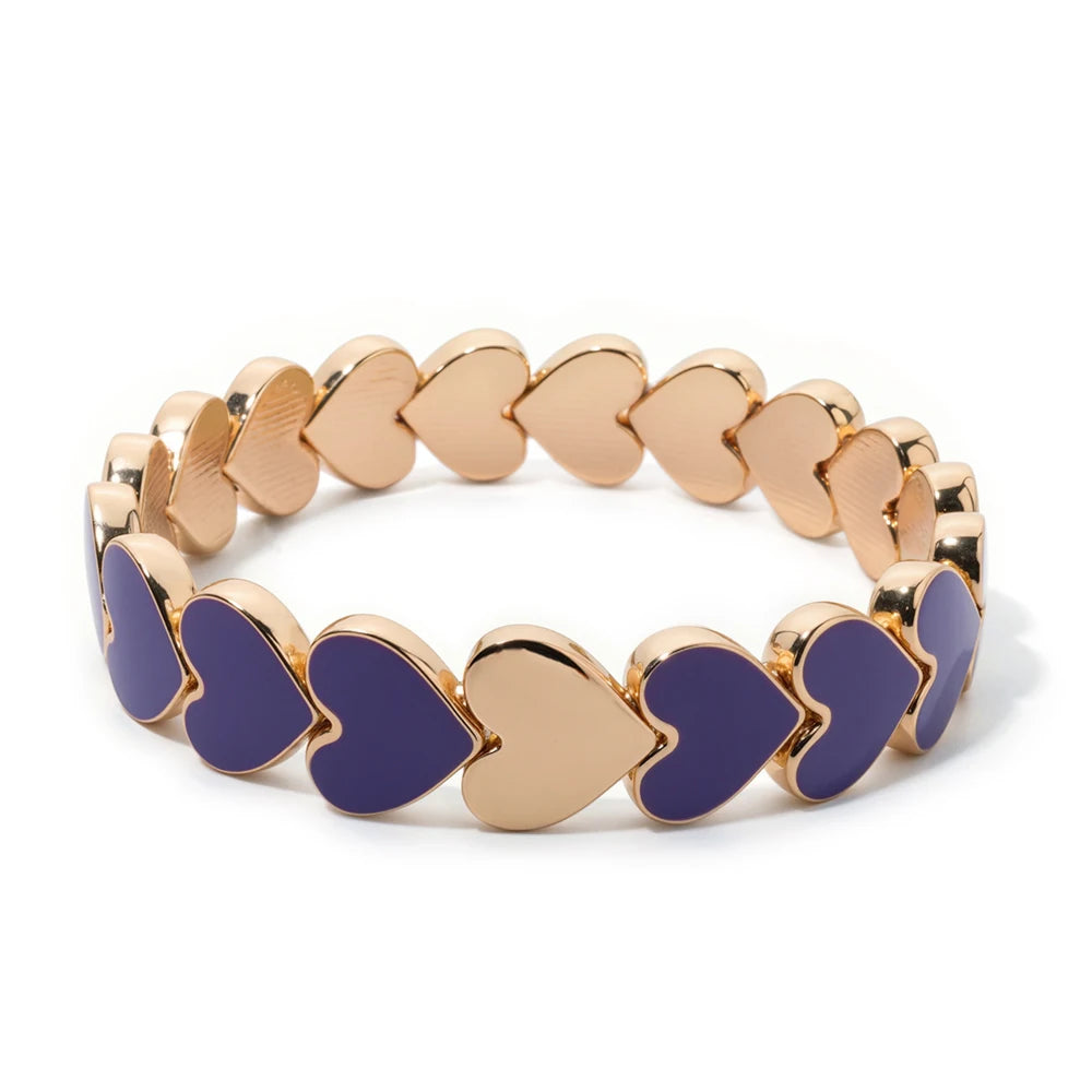 BEUTIFOR Drop Oil Love Shape Beaded Elastic Bracelets For Women Colorful Boho Beads Chunky Peach Love Wrist Accessory