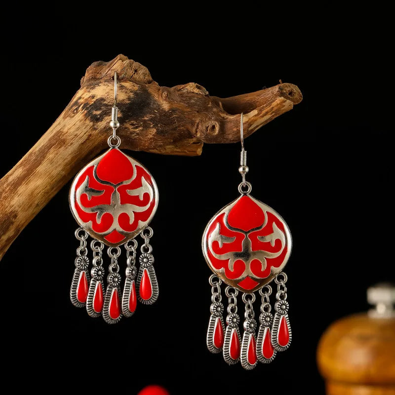 New Ethnic Fire Totem Earrings for Women Creative Design Short Style Enamel Vintage Water Drop Earrings Party Daily Jewelry