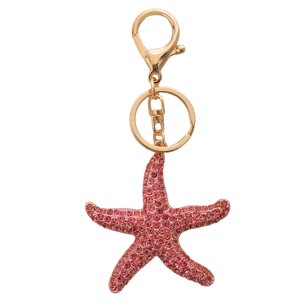 Fashion full Crystal Rhinestone Starfish Keychain for Women's Bags Decoration Pendants Accessories Car keyrings Jewelry