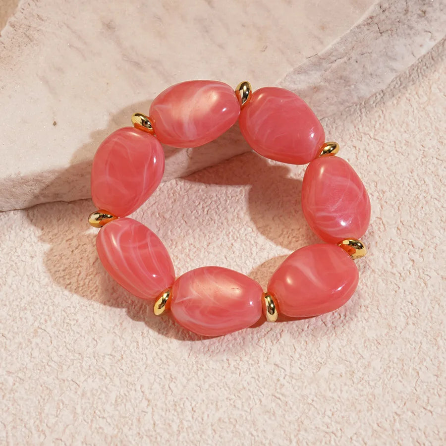 Trendy Colorful Marbled Irregular Oval Bead Elastic Bracelets Boho Resin Geometric Beaded Bangles Bracelet 2026 Fashion Jewelry