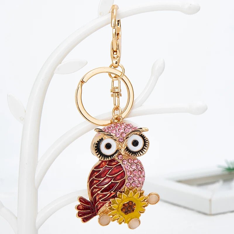 EASYA New Design Crystal Owl Keychain Full Rhinestone Key Ring Key Holders For Women Bag Accessories Cute Animal Car Key Chain