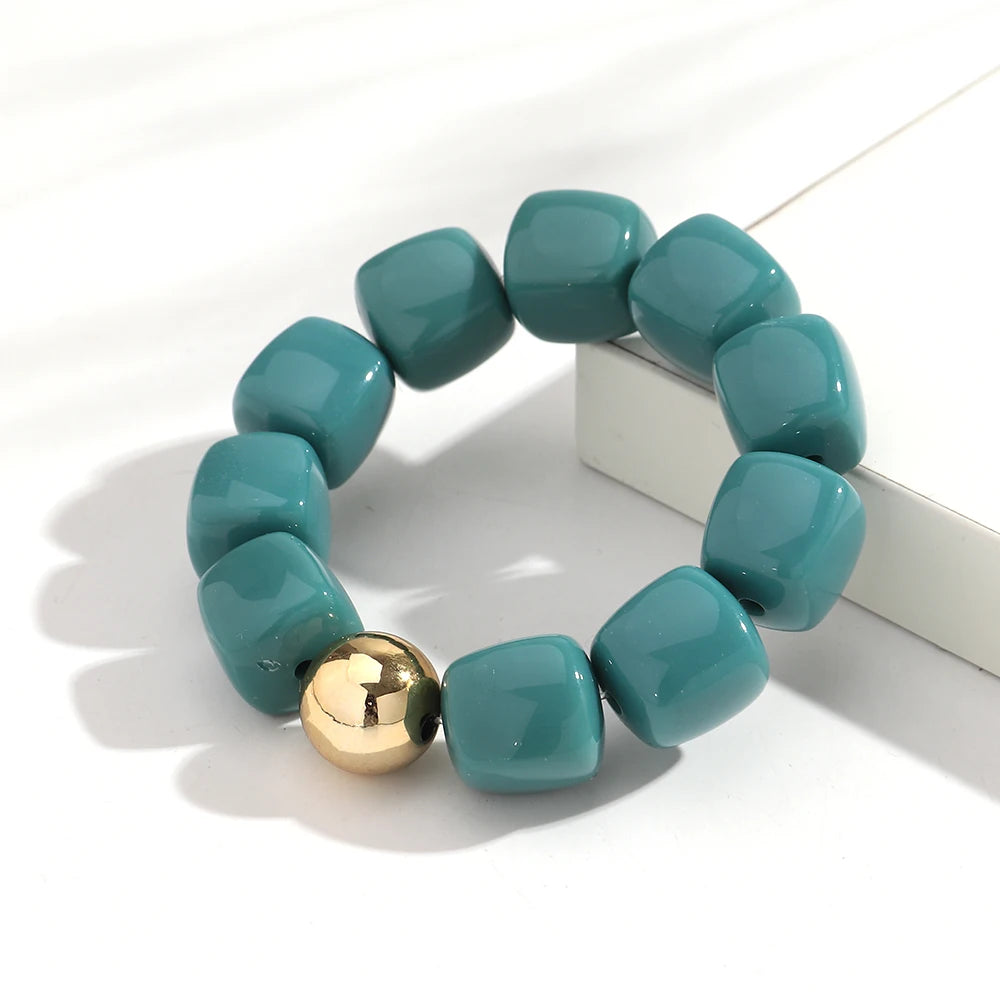 Acrylic Multicolor Irregular Beads Stretchy Bracelets Bangles for Women Resin Marbled Beaded Geometric Elastic Bracelet Jewelry