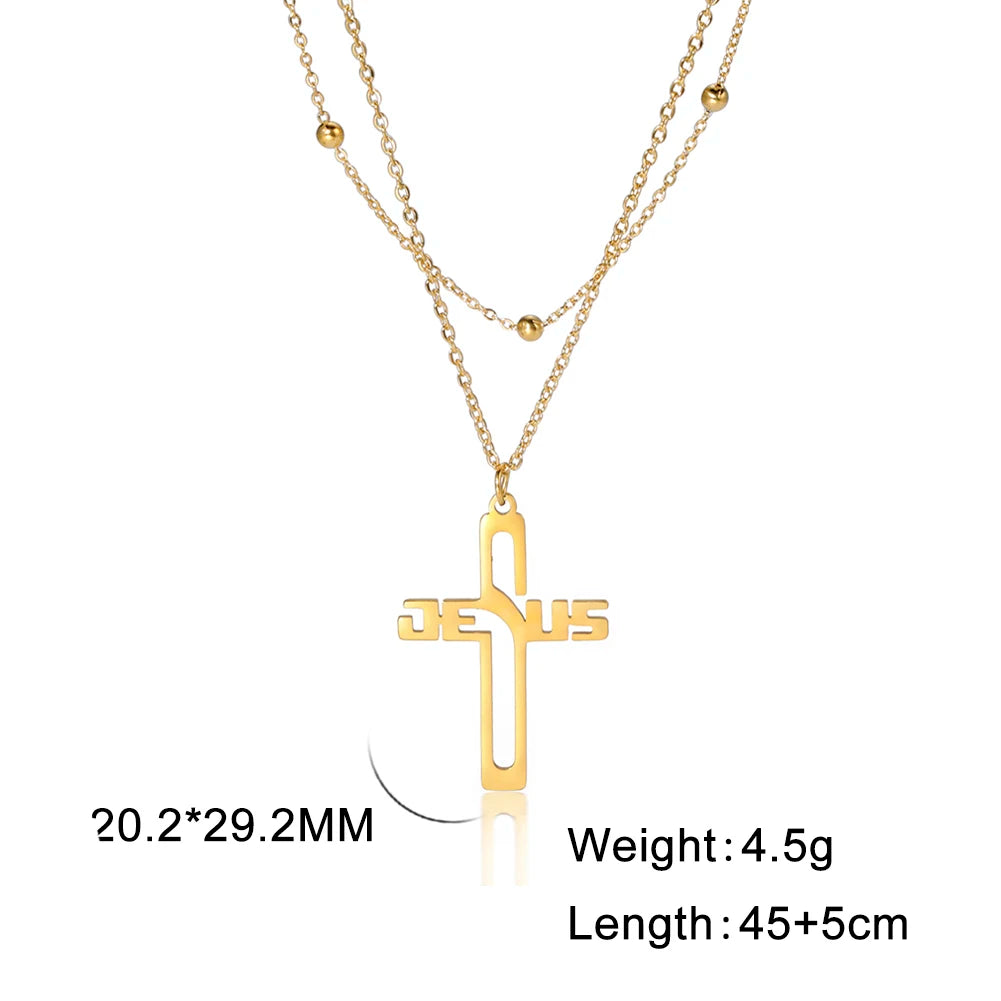 My Shape Stainless Steel Necklace Christian Jewelry Heart Jesus Cross Shaped Steel Color Gold Color Pendant Chain Jewelry Gifts