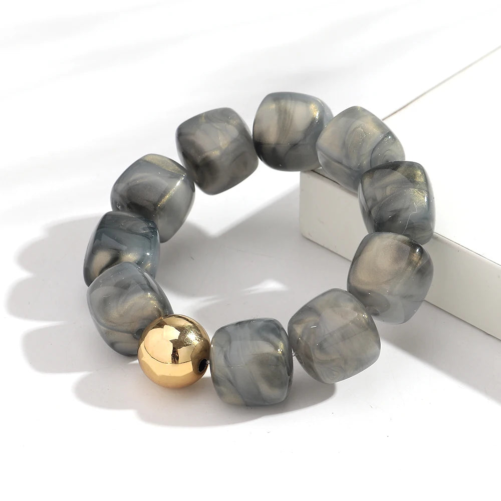 Acrylic Multicolor Irregular Beads Stretchy Bracelets Bangles for Women Resin Marbled Beaded Geometric Elastic Bracelet Jewelry