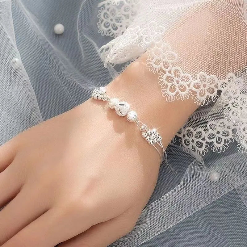 Luxury 925 Sterling Silver Ball Bracelets For Woman Korean Designer Lucky Beads Chain Bracelets Party Wedding Charm Jewelry Gift
