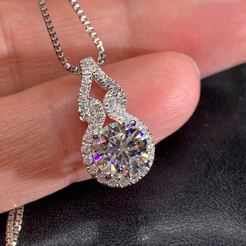OXTAO D Color Moissanite Infinity Pendant Necklace Women Real 925 Sterling Silver Engagement Luxury Gourd Shape Jewelry