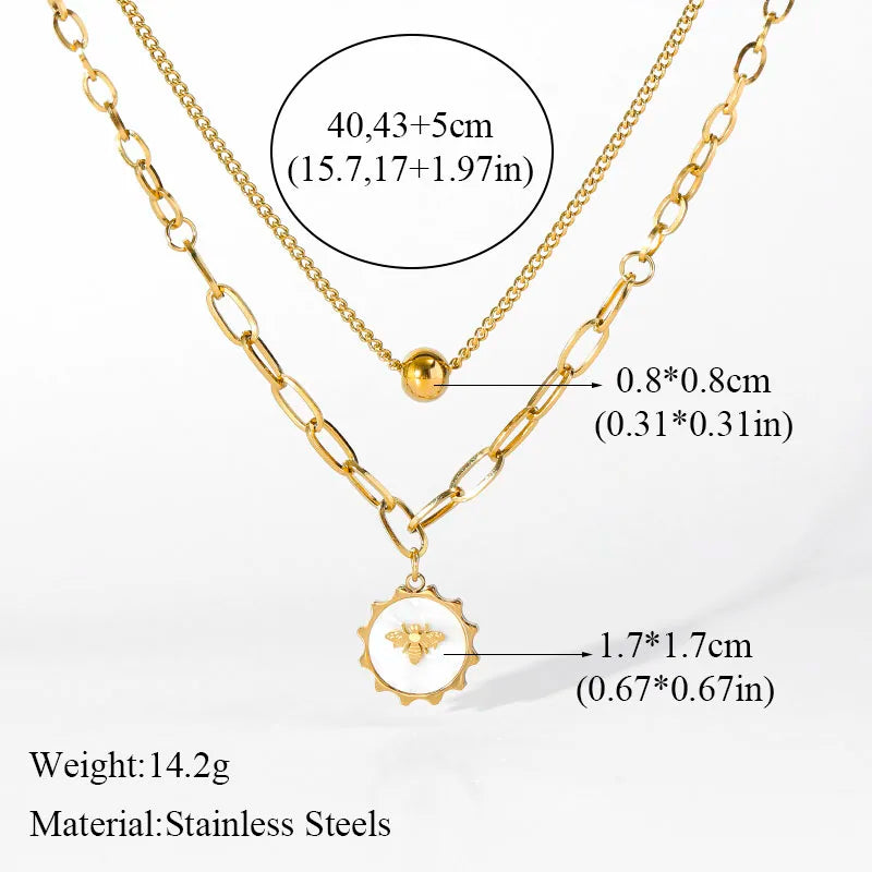 EILIECK 316L Stainless Steel Metal Geometric Heart Pendant Necklace For Women Gold Color Multilayer Neck Chain Jewelry Lady Gift