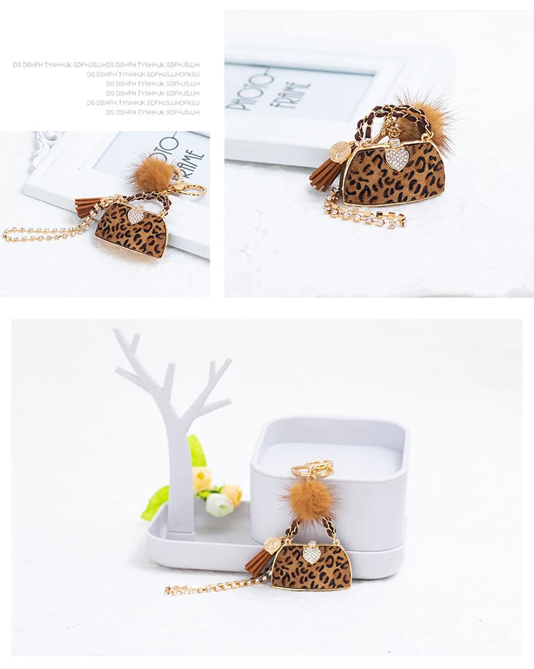 Metal Luxury Bag Keychain Leather Bag Shape Woman's High -end Charm Decoration Supports A Seal Leopard Leather Bag