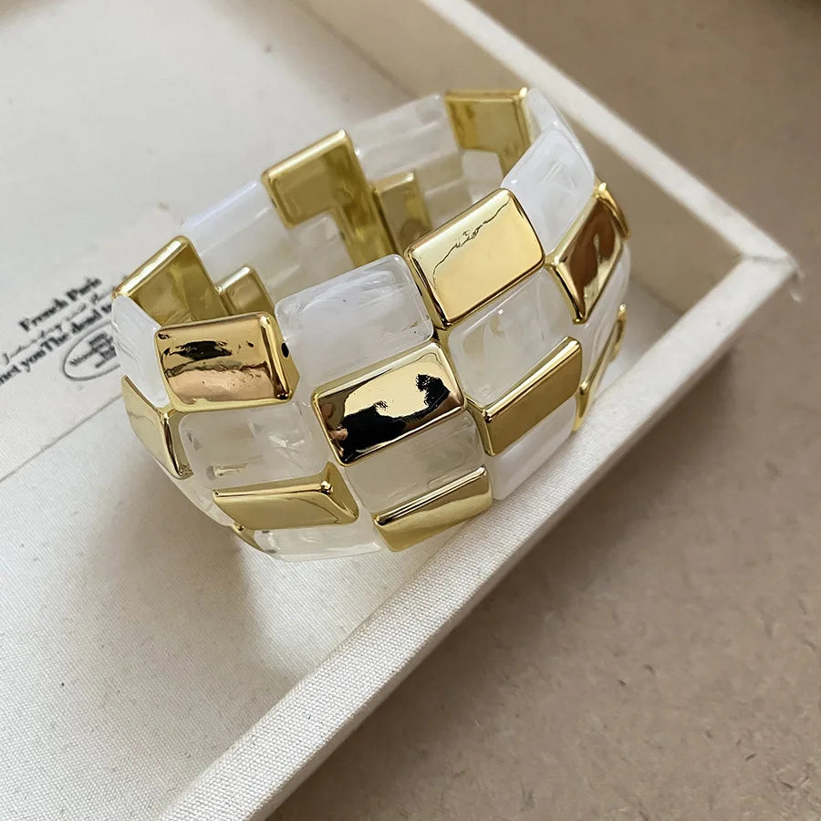 Acrylic Square Splicing Geometric Round Bangles for Women European and American Fashion Simple Bracelet Hand Jewelry Sense