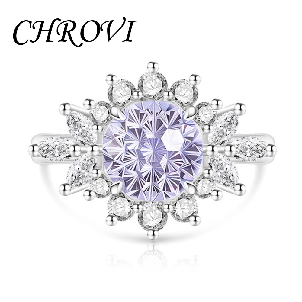 925 pure silver trendy colored gemstone sunflower ring for women, fashionable and versatile finger ring