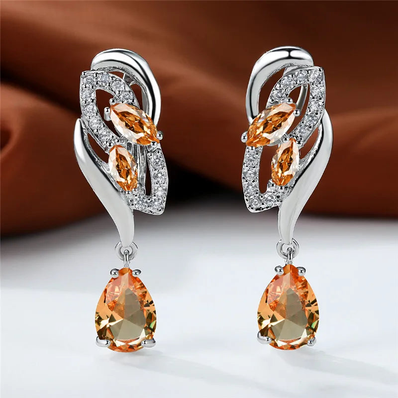 Luxury Female Blue Rainbow Stone Earring Silver Color Clip Earrings For Women Charm Crystal Zircon Wedding Jewelry