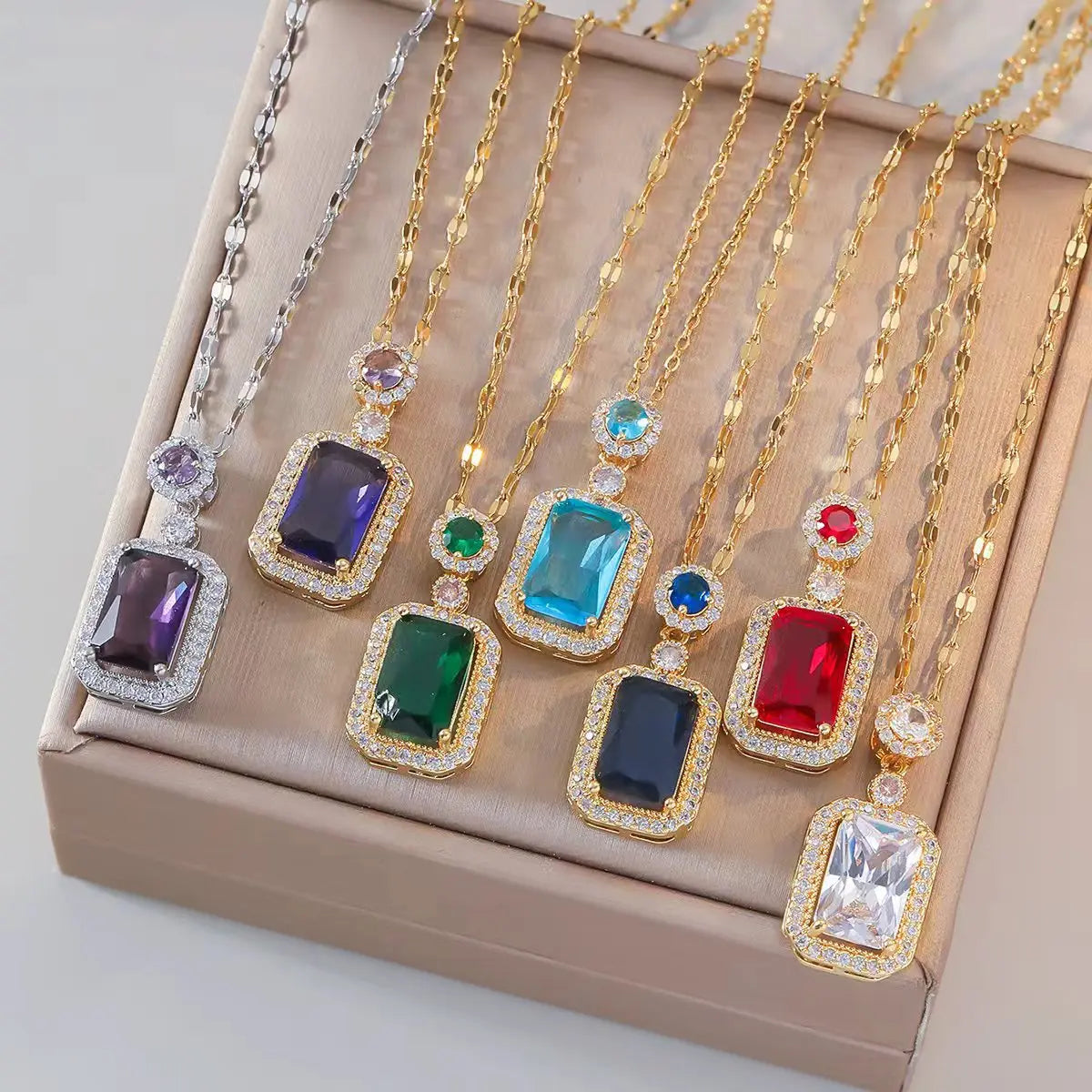 Green Crystal Jewelry Set for Women Square Rhinestone Necklace / Earrings / Rings Fashion Jewelry For Lady New Year Gift 2026