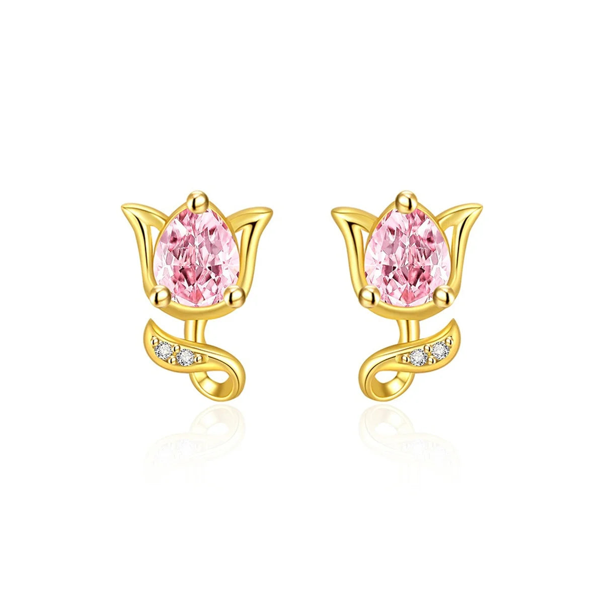 Purple White Zircon Small Rose Flower Stone Stud Earrings For Women Gold Silver Color Wedding Jewelry Earring Mother's Day Gifts