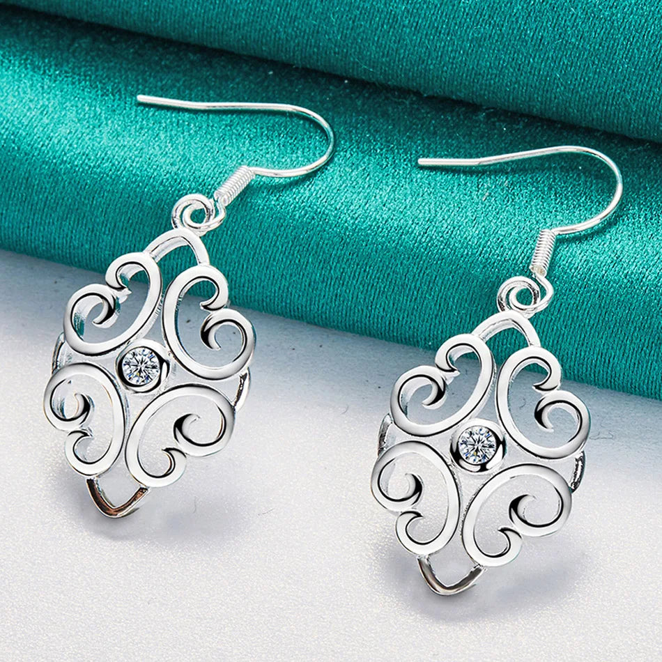 URMYLADY 925 Sterling Silver Hollow Flower Earrings For Women Wedding Party Fashion Charm Jewelry Gift