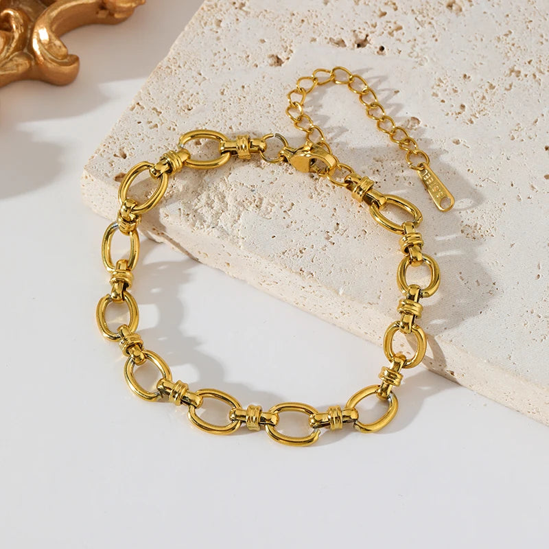 EILIECK 316L Stainless Steel Gold Color Chain Statement Necklace Bracelet For Women Charm Simple Jewelry Bijoux Jewelry Set Gift