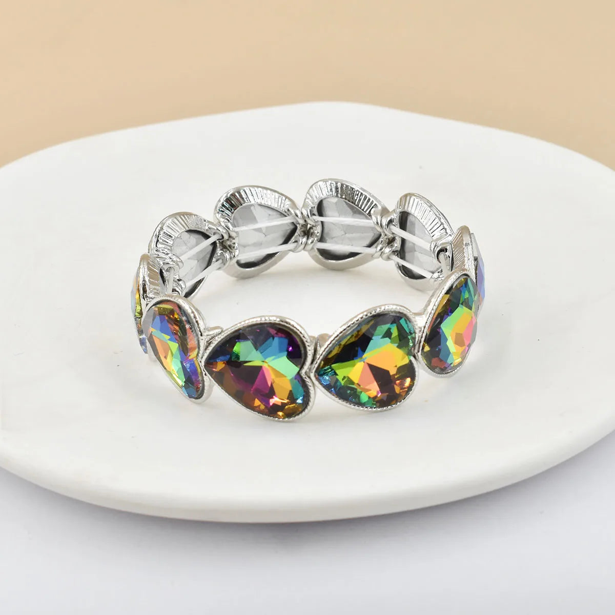 2026 New fashion crystal Women bracelet geometry thread red white blue charms elastic band heart shaped glass Atmospheric Love