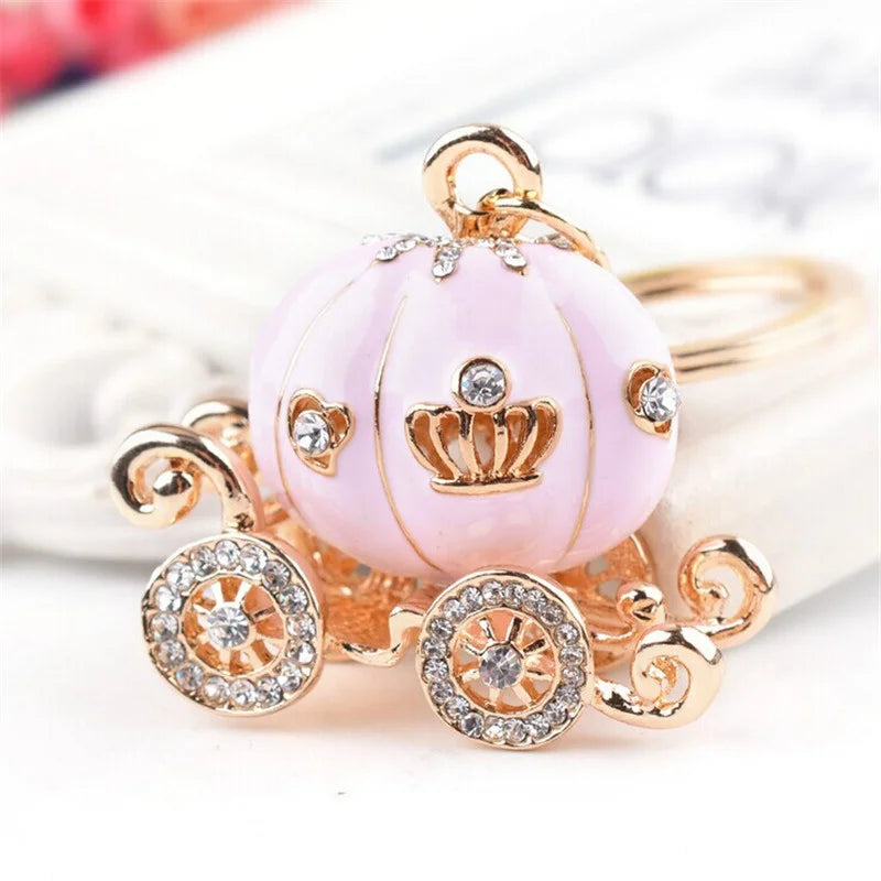 Fantastic Princess Pumpkin Carriage Keyring Crystal Hallowmas Fairytale Keychain Painted Purse Bag Pendant Car Key Ring Holder
