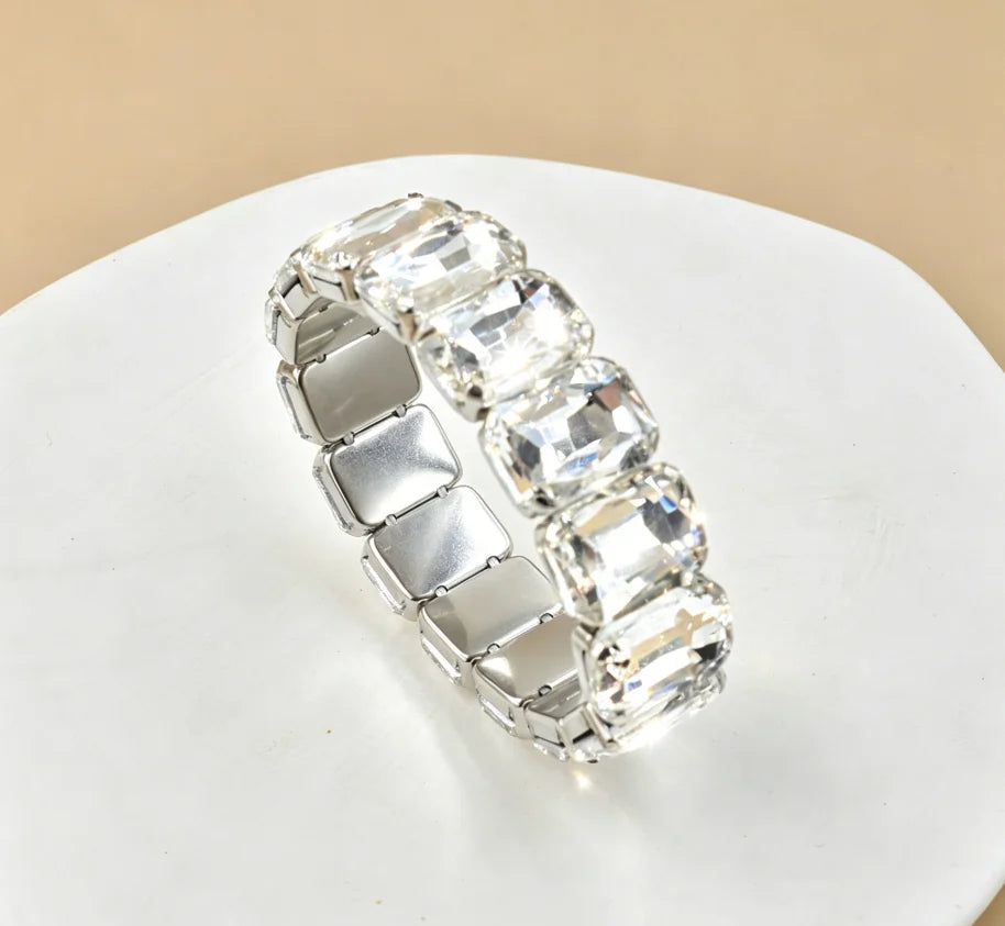 2026 New fashion Jewelry crystal Women charm bracelet colorful Geometric square elastic thread white Elliptical glass bracelet