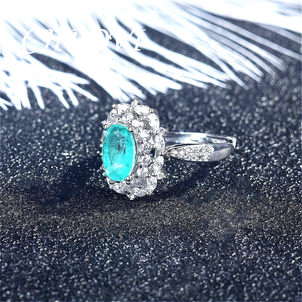 New 925 Pure Silver Paraiba Diamond Necklace - Pendant Gemstone Formal Jewelry Set Including Ring and Earrings