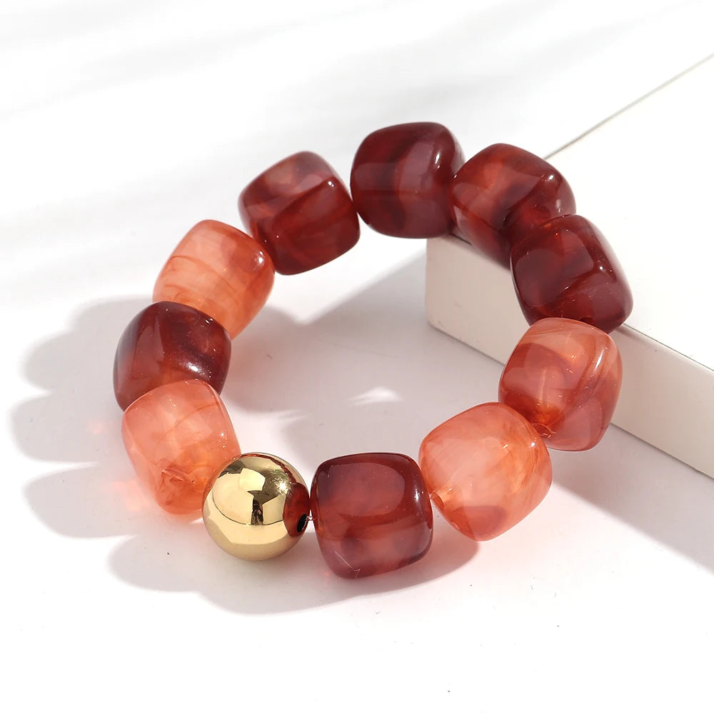 Acrylic Multicolor Irregular Beads Stretchy Bracelets Bangles for Women Resin Marbled Beaded Geometric Elastic Bracelet Jewelry