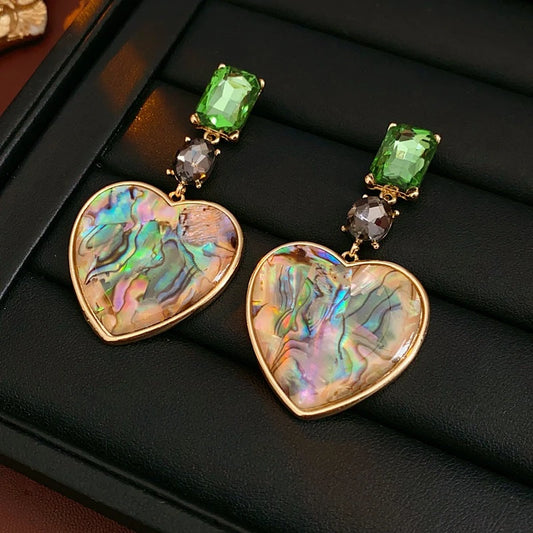 Mediaeval Inlaid Rhinestone Dangle Earrings Heart-shaped Rendering Acrylic Earrings Fashion Exquisite Woman Wedding Jewelry K1