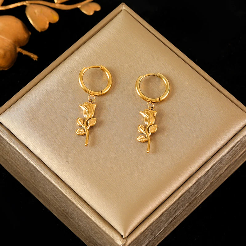 EILIECK 316L Stainless Steel Flower Butterfly Bear Drop Earrings For Women Fashion Ear Dangle Eardrop Jewelry Party Gift Bijoux