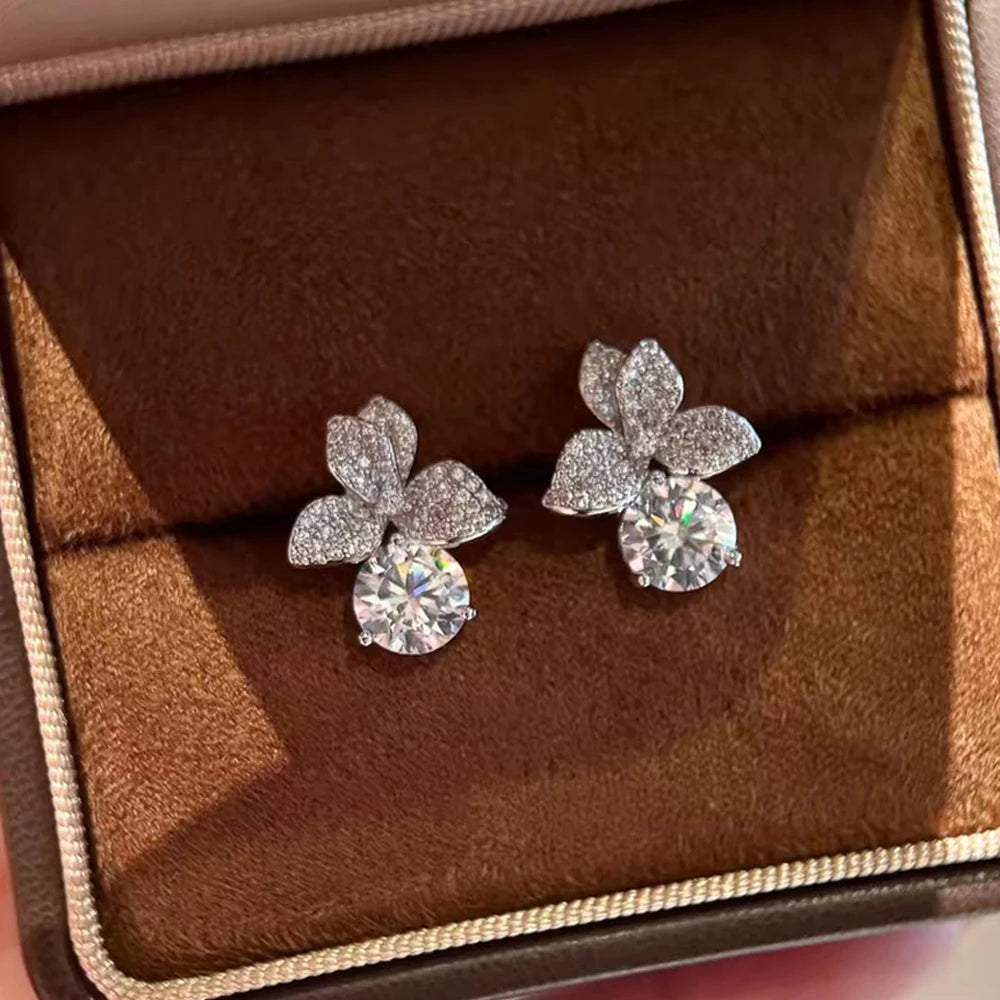 4cttw Flower Moissanite Diamond Stud Earring for Women 925 Sterling Silver Wedding Jewelry Elegant Earrings With GRA Certified