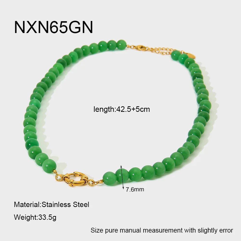 2026 Rainbow Cats Eye Glass Bead Choker Necklace 18K Gold Plated Stainless Steel Summer Bikini Gift for Women Girls