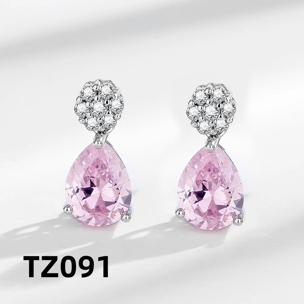 925 Sterling Silver Jewelry Set Shiny Rose Quartz Zircon Women Necklace Earrings Birthday Wedding Party Jewelry Gift