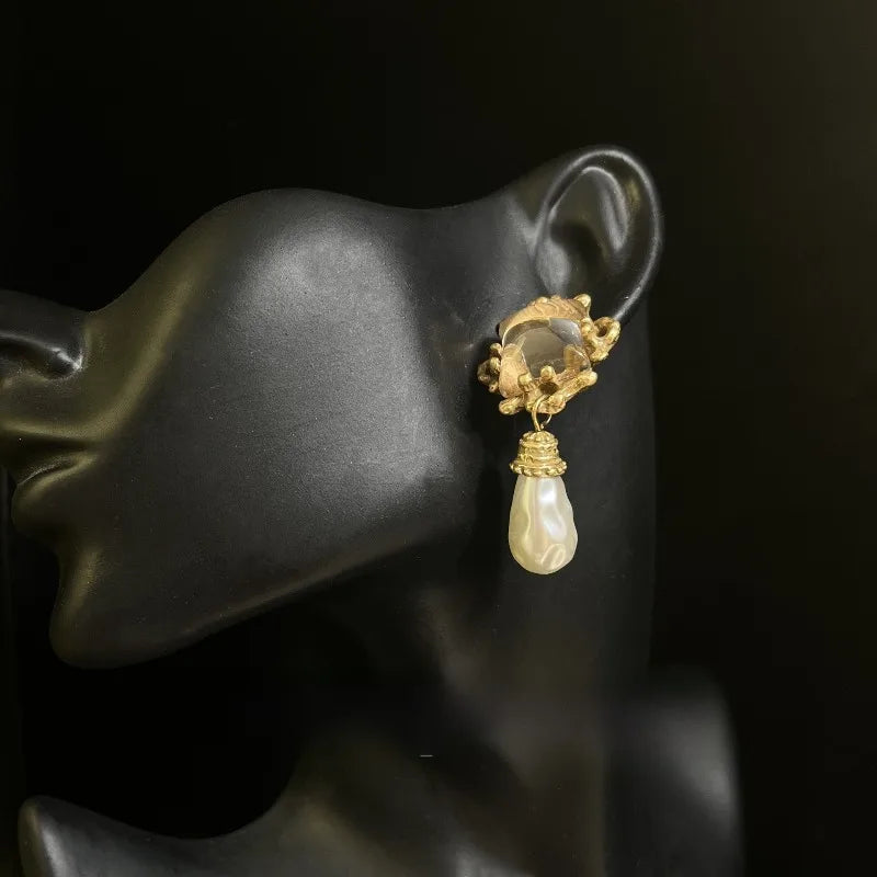 NISHIZAWA Pearls Dangle Earrings for Women Geometric Vintage Court Style Jewelry Fashion Elegant Luxury Pendientes Mujer