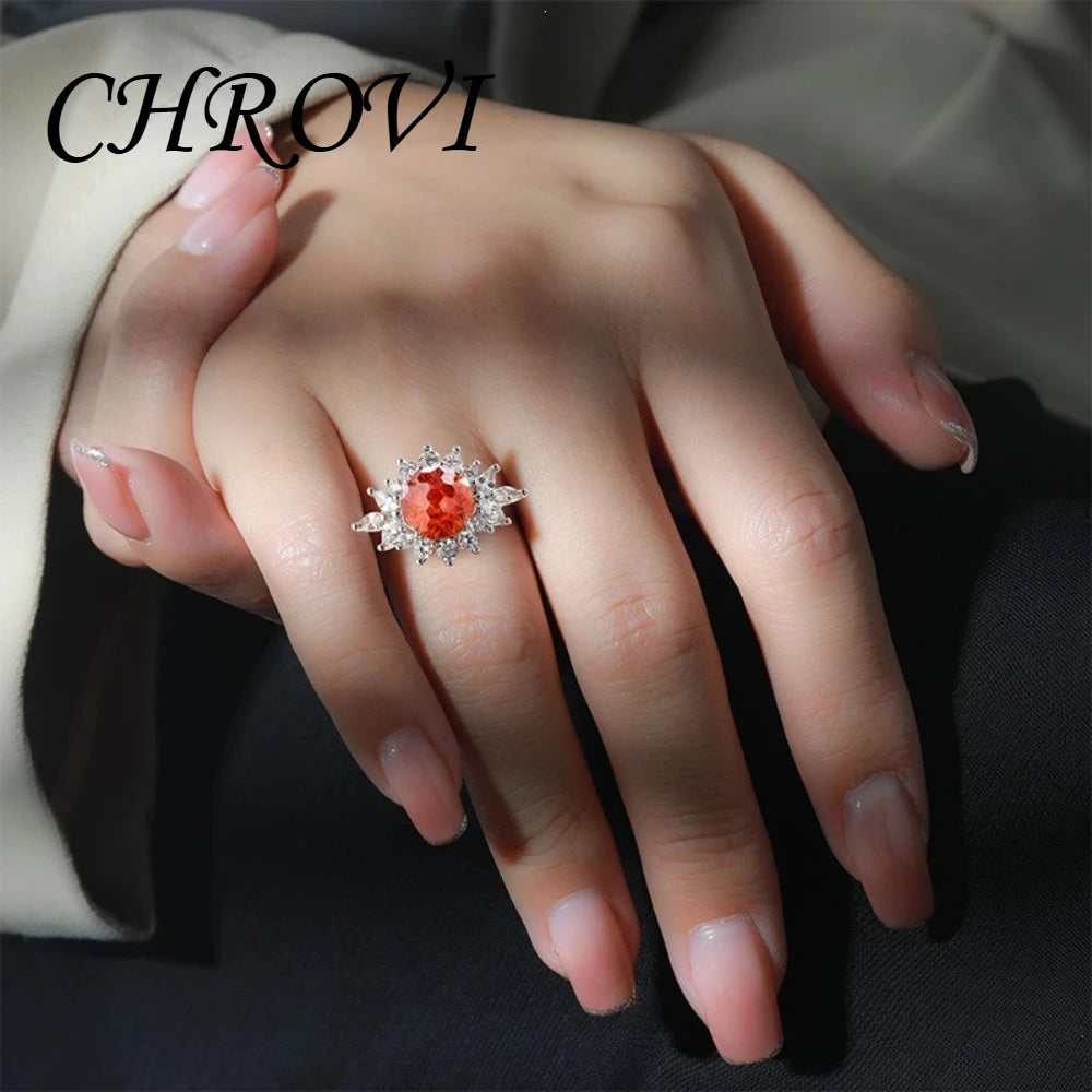 925 pure silver trendy colored gemstone sunflower ring for women, fashionable and versatile finger ring