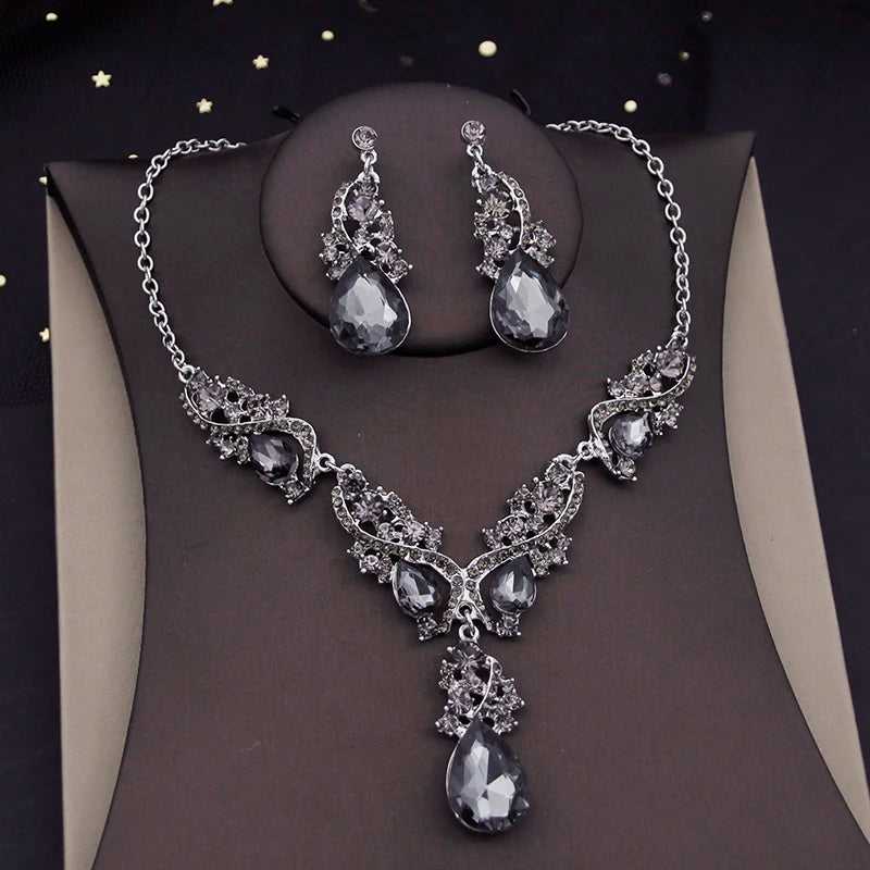 Gorgeous Yellow Crystal Rhinestone Bridal Jewelry Sets for Women Bride Choker Necklace Earrings Wedding Jewelry Set Fashion