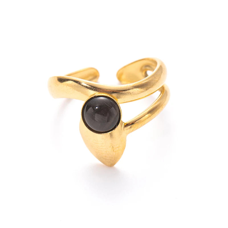 ANENJERY 316L Stainless Steel Colorful Stone Water Droplets Open Ring for Women Personality Niche Jewelry Niche Gifts Wholesale