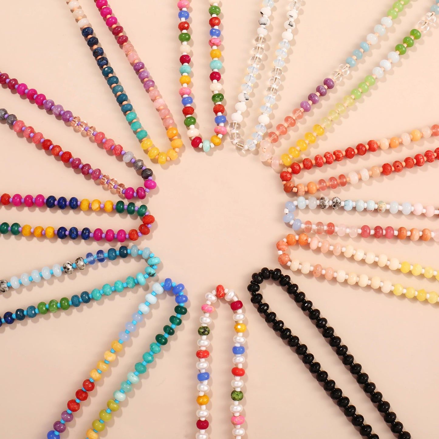 Badu Colorful Natural Stone Beads Necklaces for Women Bohomian Gemstone Beaded Choker Summer Beach Trendy Boho Jewelry Gift