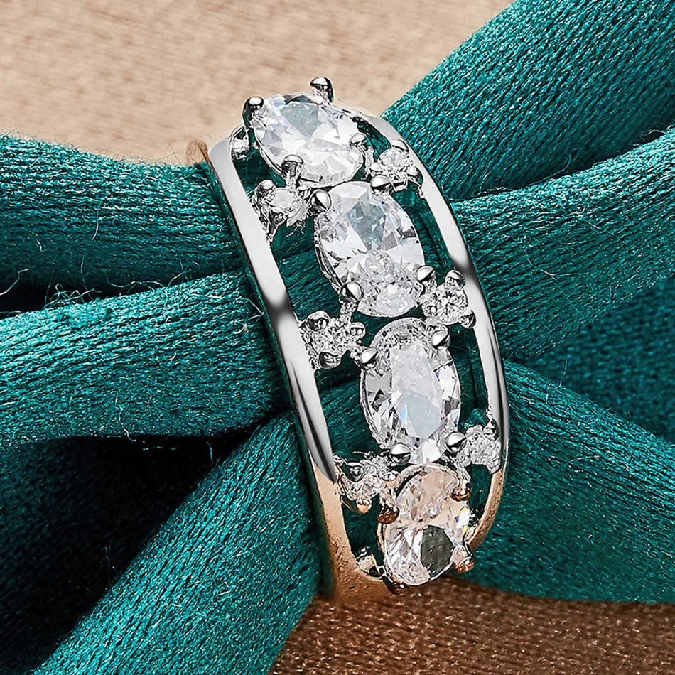 URMYLADY 925 Sterling Silver Oval Zircon 7-10# Ring For Women Wedding Party Gift Fashion Charm Jewelry