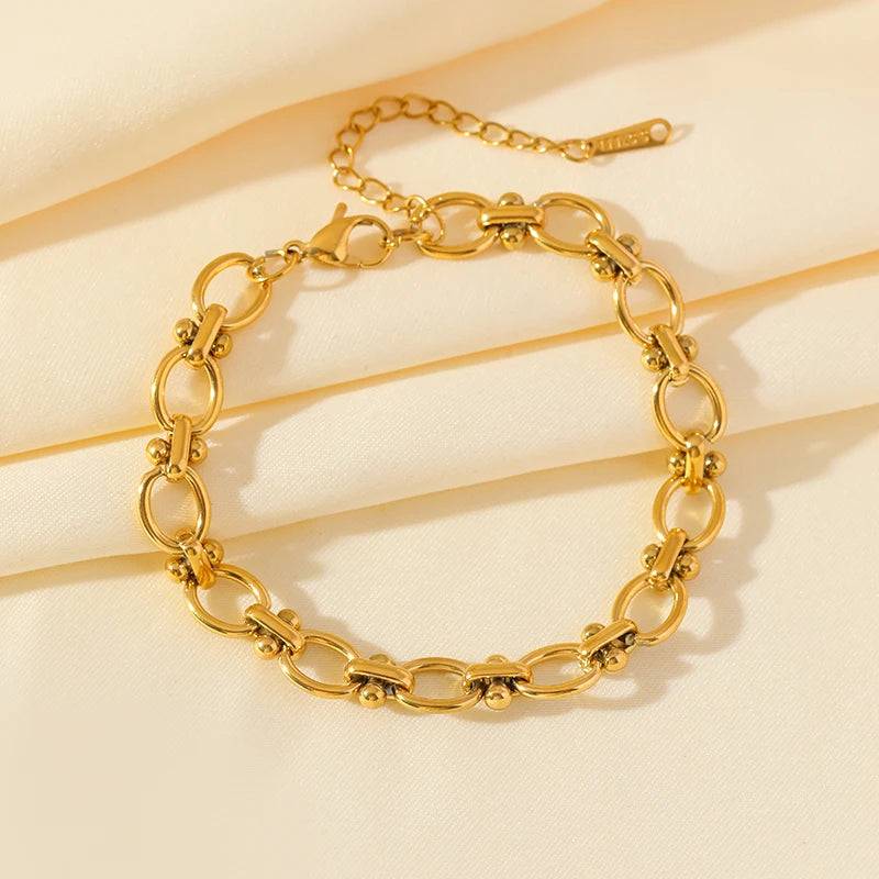 EILIECK 316L Stainless Steel Link Chain Bracelet For Women Trendy Punk 18K Gold Plated Waterproof Wrist Chain Jewelry Gift Party