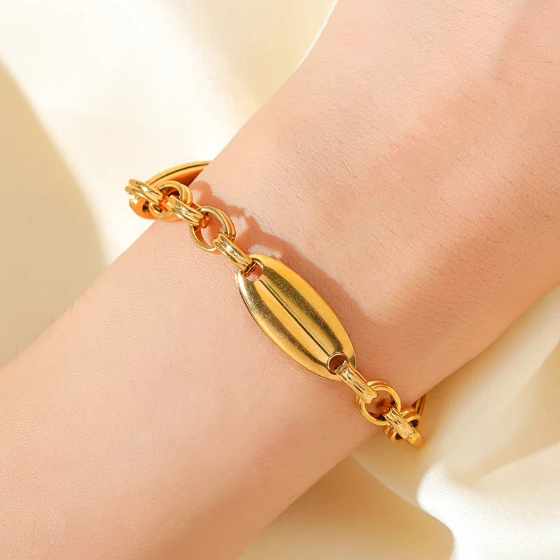 EILIECK 316L Stainless Steel Link Chain Bracelet Bangles For Women Trendy 18K Gold Plated Wrist Chain Waterproof Jewelry Gift