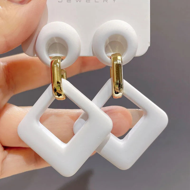Trendy Acrylic Colorful Square Round Drop Earrings Fashion Hollow Geometric Summer  Earring Party Wedding Jewelry