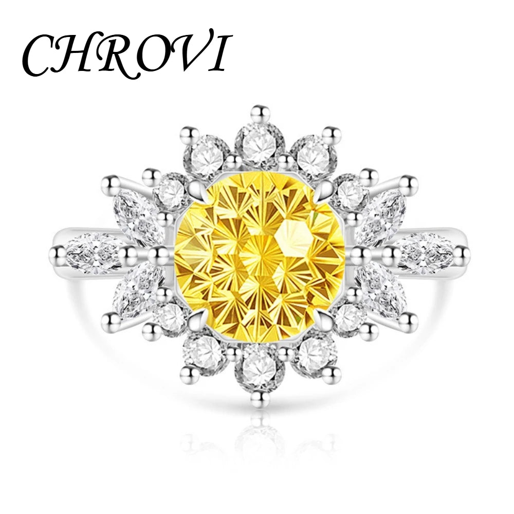 925 pure silver trendy colored gemstone sunflower ring for women, fashionable and versatile finger ring