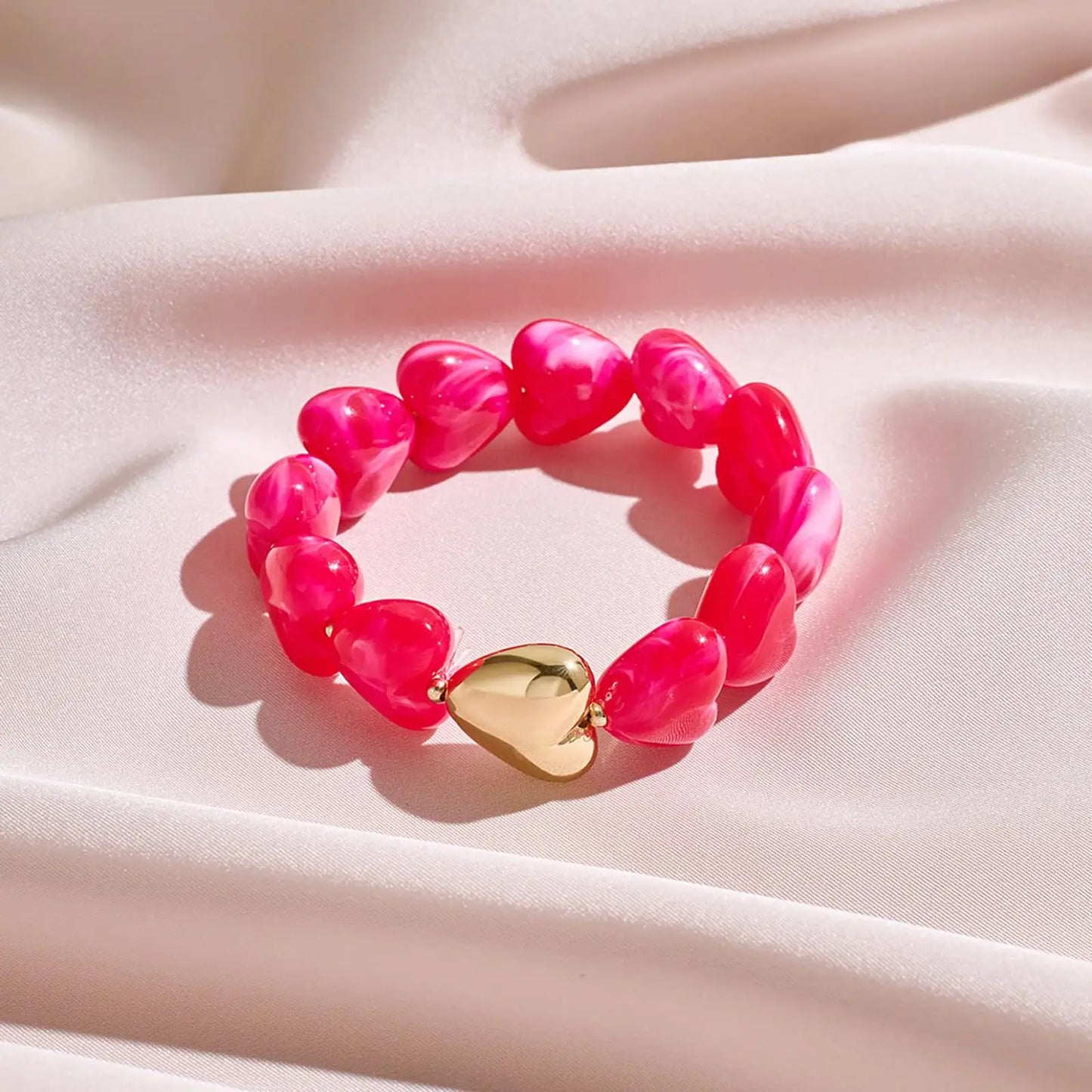 Colorful Stainless Steel Heart Handmade Bracelet for Women Bohemia Style Resin Beads Statement Waterproof Jewelry Gifts