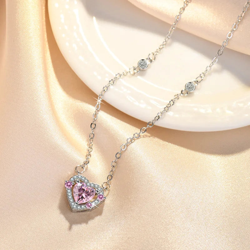 925 Sterling Silver Necklace Pendant Romance Heart Zircon High Quality For Woman Fashion Wedding Engagement Jewelry Gift