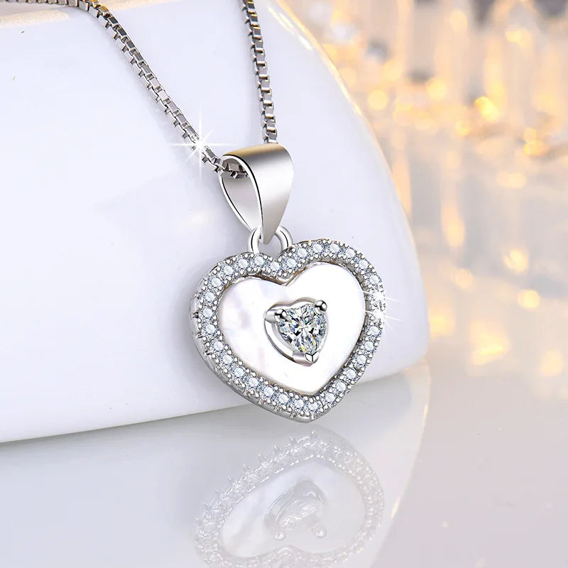 925 Sterling Silver Necklace Pendant AAA Zircon For Women Fashion Exquisite Student Girlfriend Jewelry Accessories Heart Gift