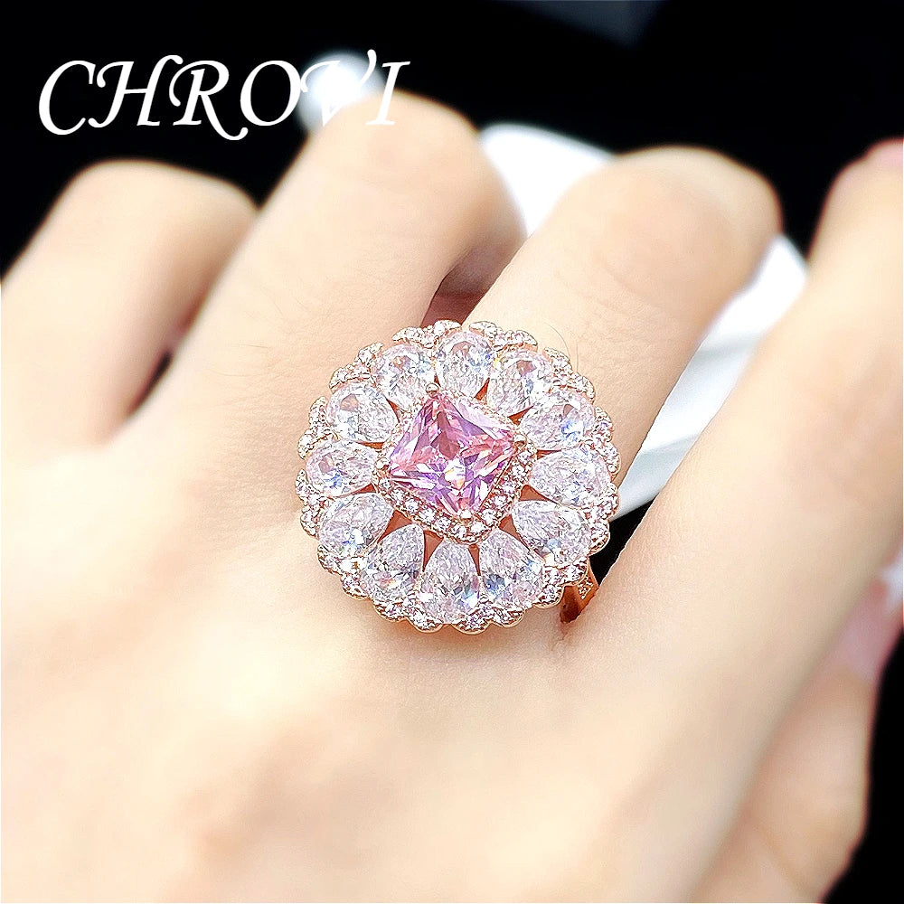 Luxurious 925 Sterling Silver Pink Zirconia Multi-Color sapphire Open-Toe Ring for Women
